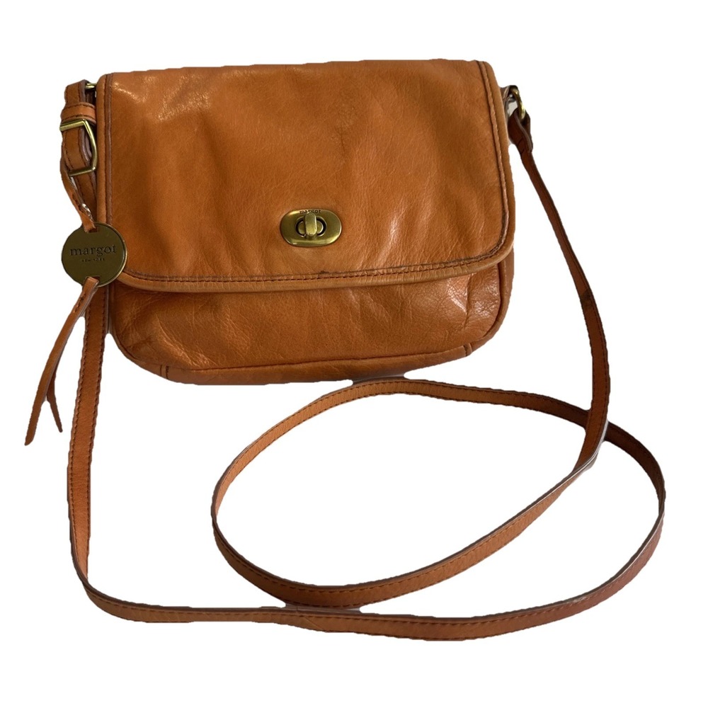 Margot Small Crossover Body Bag Orange Leather Brass Closure